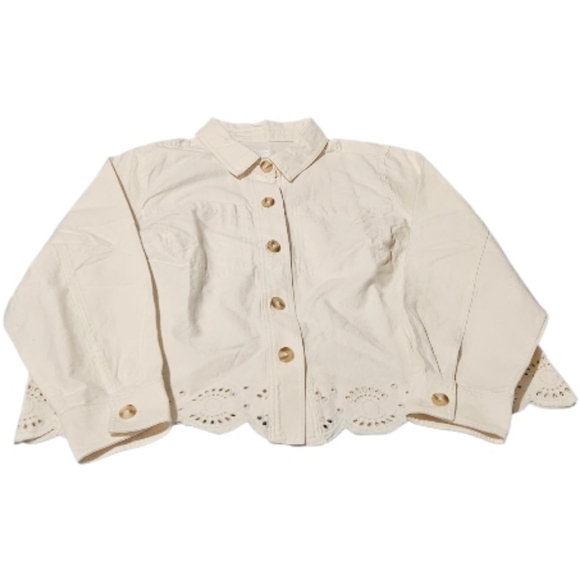 LC Lauren Conrad/ Trucker Jacket /100% cotton /eyelet hem/ plus size/ivory color - Picture 11 of 13